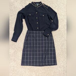 Banana Republic Navy & Metallic Grid Pencil Skirt